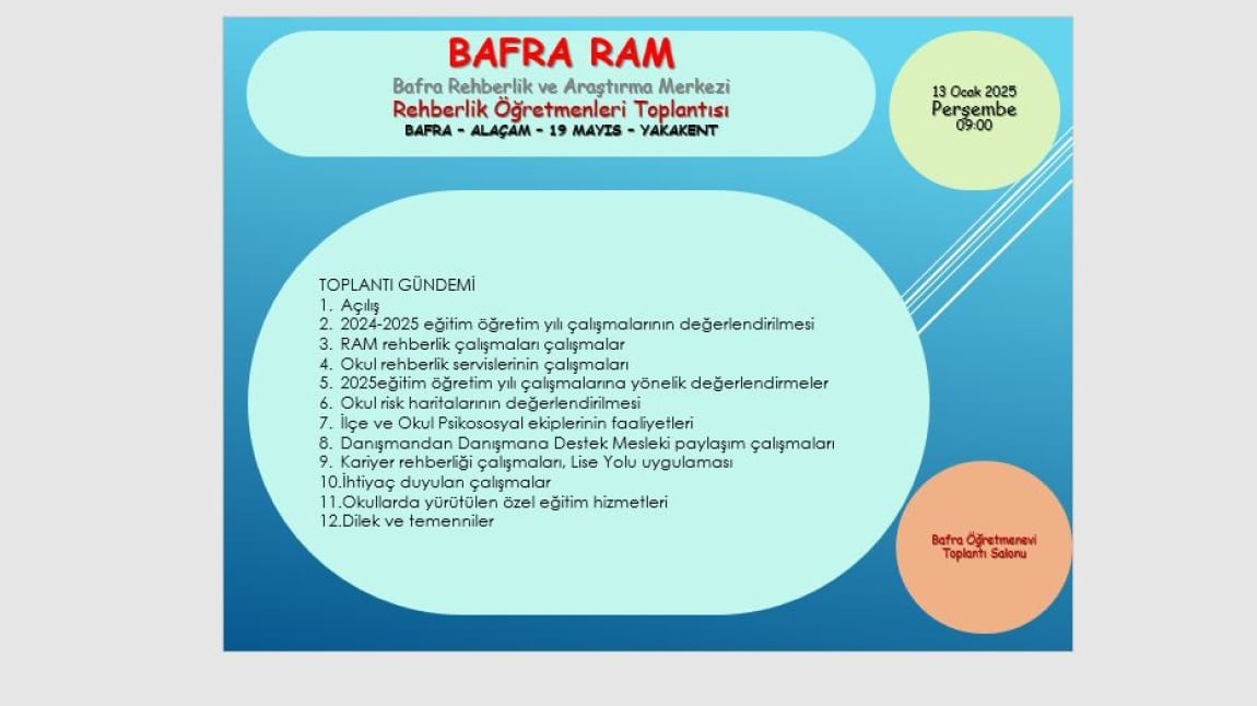 BAFRA RAM BÖLGE REHBERLİK ÖĞRETMENLERİ TOPLANTISINI GERÇEKLEŞTİRDİK